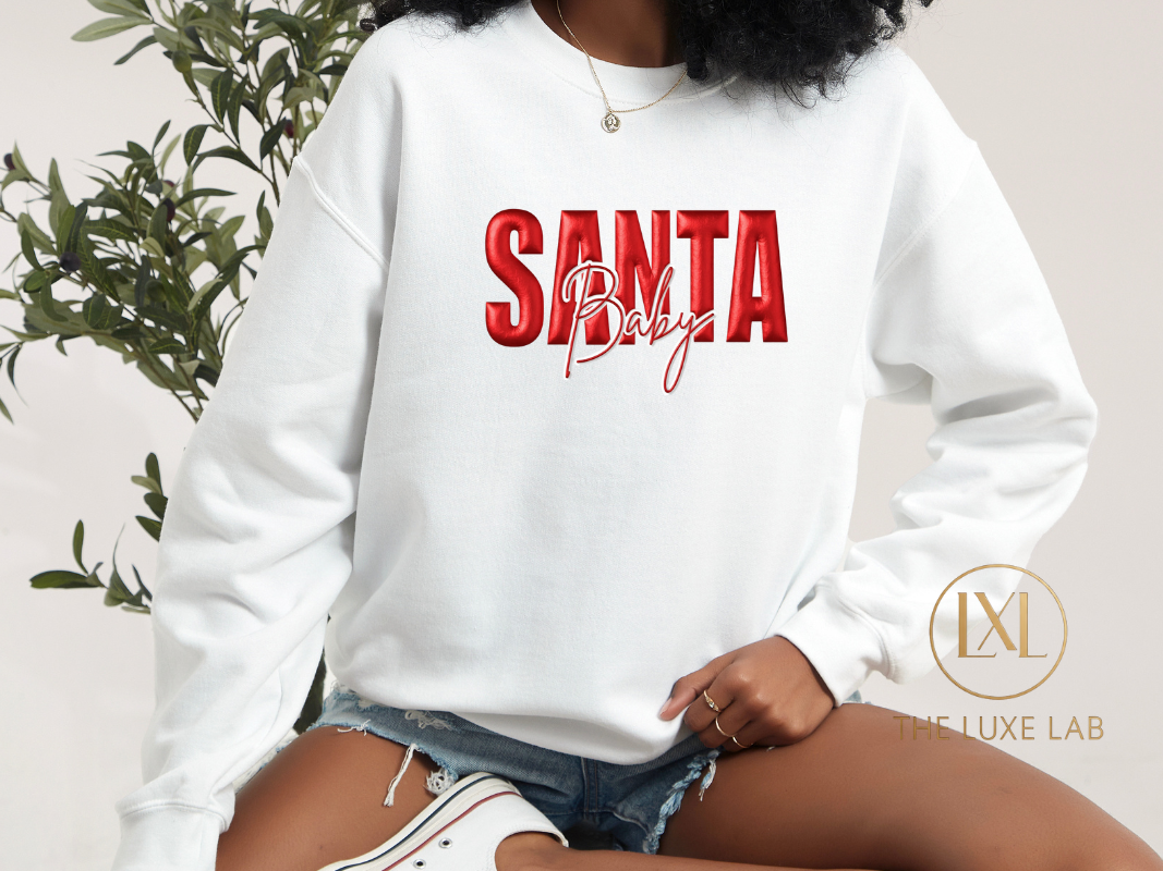 ✨ Personalized Santa Baby Puff Sweatshirt | Christmas Sweatshirt for Women | Holiday Cozy Sweater | Festive Winter Pullover | The Luxe Lab
