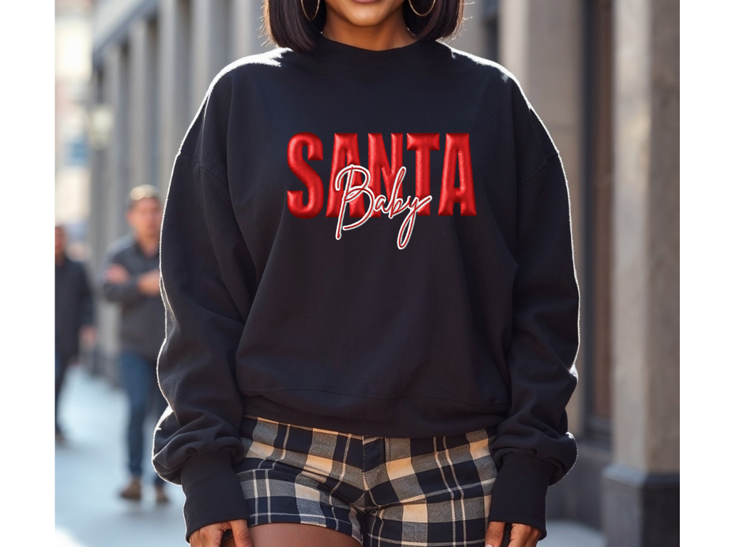 ✨ Personalized Santa Baby Puff Sweatshirt | Christmas Sweatshirt for Women | Holiday Cozy Sweater | Festive Winter Pullover | The Luxe Lab