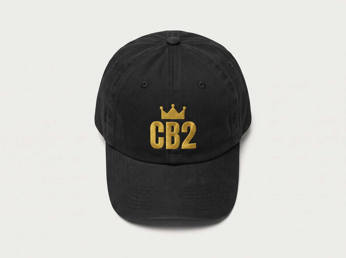 CB2 Crown Dad Hat, black with gold embroidery